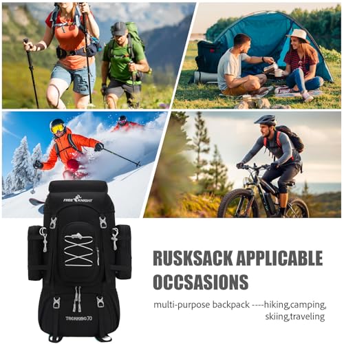 Bseash 70L (65+5) Waterproof Hiking Camping Backpack with Rain Cover, Outdoor Sport Travel Daypack for Climbing Touring (Black) - color: Black