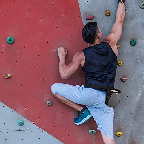 Moko Rock Climbing Chalk Bag, Bouldering Chalk Pot Bucket with Adjustable Belt & Carabiner Drawstring Climbing Gear - color: Gray & Black, style: Cylinder