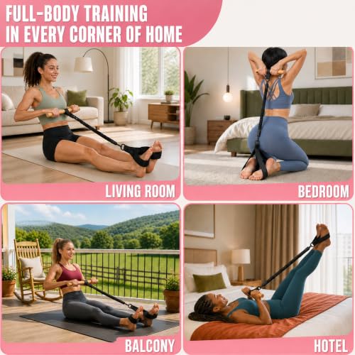 Multifunction Resistance Bands with Handles, Upgraded Dual D-Ring | 3-Tube Adjustable Resistance: 30/60/90 LB | Beech Wood Handle | Wide Foot Pedals | for Abdomen, Waist, Arm, Leg, Pilates - color: Black