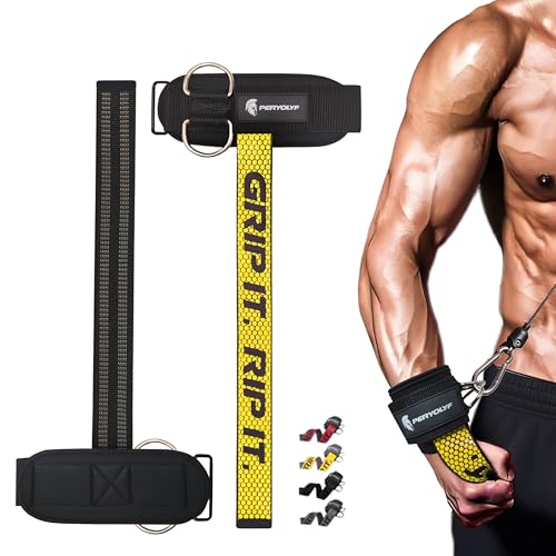 Double-Side Anti-Slip PERYOLYF Lifting Straps with D Ring - Adjustable Gym Straps for Deadlifts, Weightlifting & Cable Machine - Thick Wrist Support for Men & Women - color: Yellow