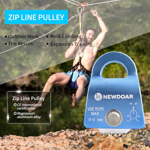 NewDoar Micro Mobile Single Pulley,20kN(4500 lb) Max Rope 1/2in for Rigging Arborist Climbing Rescue,CE Certified - color: Pack of 2(20KN Pulley Blue)
