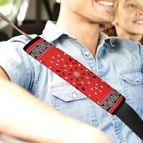 2PCS Red Paisley Bandana Seat Belt Cover Breathable Automotive Seat Belt Protector for Adult Use, Most Cars, Pressure Relief - color: Pattern 815