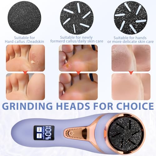 Electric Callus Remover for Feet, Portable Pedicure Kit Foot File Callus Remover, Rechargeable Waterproof Foot File for Foot Care Deadskin Remover with 9Head&LCD Display, Purple - style: Purple Electric Callus Remover +10in1+9 heads