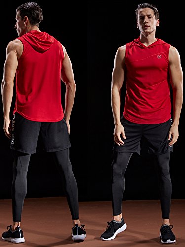 NELEUS Dry Fit Workout Athletic Muscle Tank Top Running Shirts with Hoods - color: 5036# 3 Pack:black,grey,red, size: Small