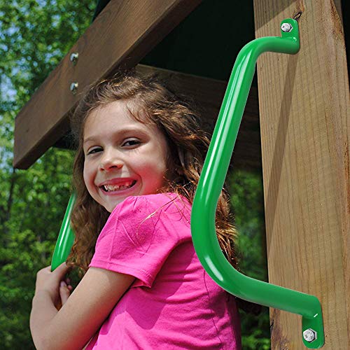 17'' Green Playground Handles Safety Grab Bar Indoor & Outdoor 2pcs | Heavy Duty Solid Metal, Non-Slip Glossy Powder Coated Weather Resistant, Comfy Secure Handle Bar, Playset SwingSet Jungle Gym