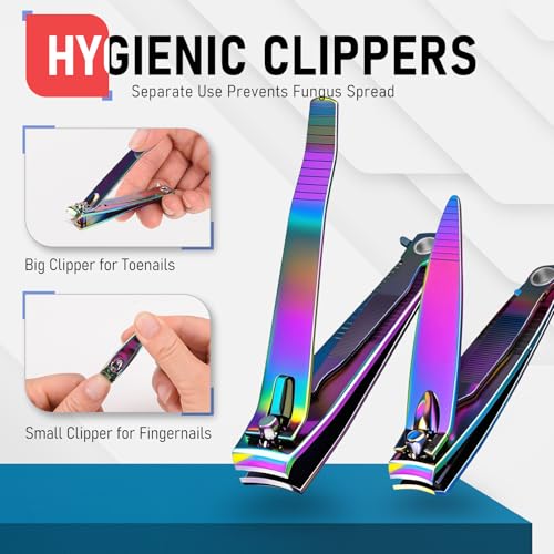 firiKer Nail Clipper Set, Sturdy Stainless Steel Fingernails & Toenails Clippers & Nail File, Sharp Effortless Fingernail Toenail Trimmer, Portable Nail Cutter for Women Men(Rainbow) - color: Rainbow