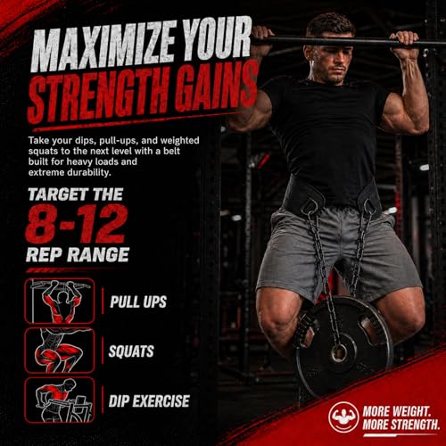 Dip Belt with Chain for Weightlifting, Neoprene Waist Belt for Gym Workout,Pull Ups, Training, Fitness Exercise, Men, Women - color: black