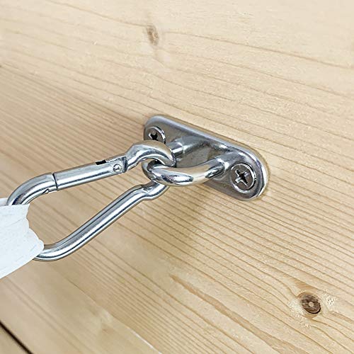 6 Pcs Stainless Steel 1.89 Inch Strip Type Eye Plate and 6 Pcs Stainless Steel Snap Hook for Ceiling Hook Loop Wall Mount Hanging Hardware Fitting