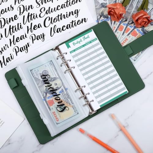 SKYDUE Budget Binder, Money Saving Binder with Zipper Envelopes, Cash Envelopes and Expense Budget Sheets for Budgeting (DarkGreen) - color: Darkgreen