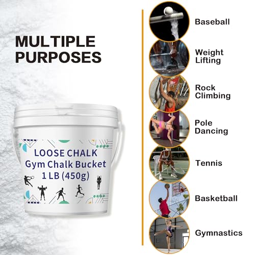 1 LB Loose Gym Chalk Bucket - Premium Powder Chalk with Empty Chalk Bag & Spoon, Multi-Purpose for Weightlifting, Gymnastics, and Workouts
