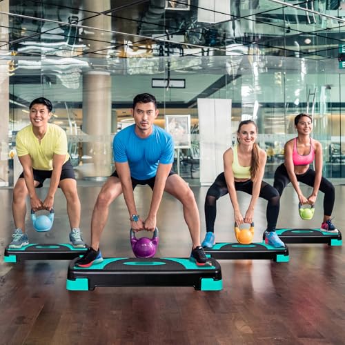 HomGarden Adjustable Workout Aerobic Stepper in Fitness & Exercise Step Platform Trainer Stepper w/Risers Adjust 4"-6''-8'' - color: Green/Blue