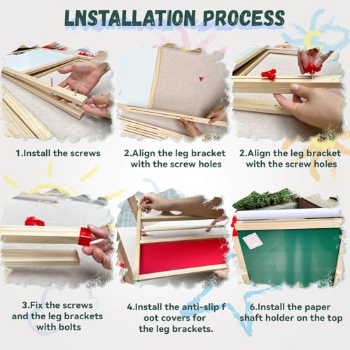 Adjustable Wooden Art Easel for Kids,Double Sided Chalkboard & Whiteboard | Drawing & Painting Station with 114+ Art Supplies,Height Adjustable Magnetic Board for Toddlers Ages 3-12,2 Paper Rolls - color: green