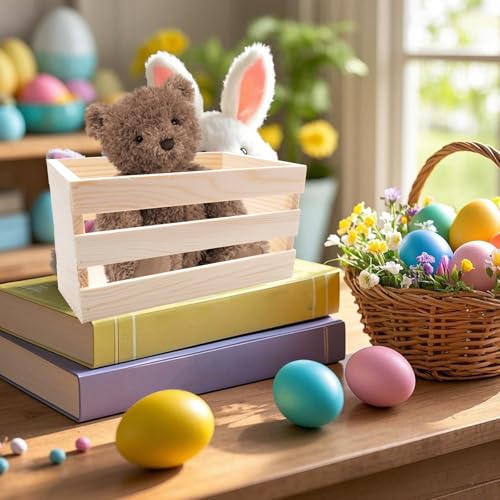 16 Pcs 6.5 inch Small Wooden Crates, Unfinished Wood Basket Box for Mother's Day Crafts and Storage Display, Home, Bathroom, and Organizing Towels, Toys, Wine, and More