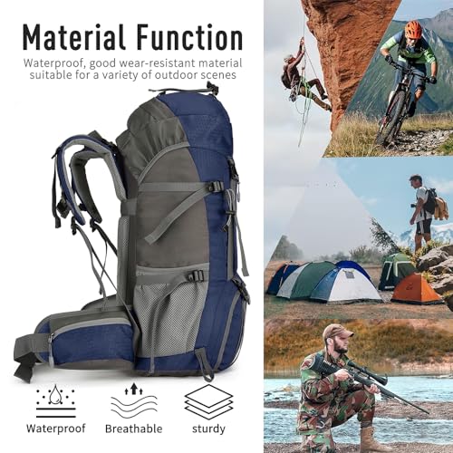 60L Hiking Backpack, Waterproof Camping Backpacking Backpack for Men Outdoor Climbing Daypack (Navy-Blue) - color: Navy-blue