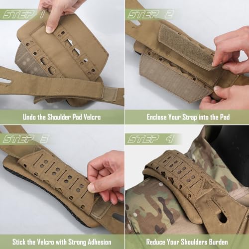 WYNEX Shoulder Strap Pad for Vest Carrier Accessories 2 Pack | 1000D Nylon Tactical Plate Shoulder Pads Strap Cushion, Flak Vest Shoulder Pads, Soft 3D Mesh Pads with Tactical Gear for Men - color: Khaki