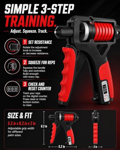 Adjustable Resistance Hand Grip Strengthener, Grip Strength Trainer Forearm Exerciser Kit with Automatic Counter, Ergonomic Design for Athletes Musicians Injury Recovery - color: Red