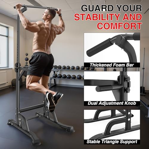 Garvee Freestanding Power Tower Pull Up & Dip Station for Home Gym, Adjustable Pull Up Bar 300 Lbs Capacity, Multi-Function Chin Up Bar Machine