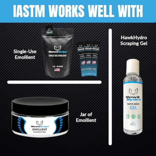 HawkGrips, HG4 Small Multi-Curve Massage Therapy Tool, IASTM with Massage Fragrance-Free Emollient Cream 8oz, Stainless Steel for Soft Tissue, Fingers, Hands, Toes and Feet