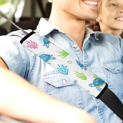 2 Pack Sea Turtle Cute White Car Seat Straps Shoulder Pads Universal Soft and Comfortable Seat Belt Cushion for Adults and Children, Stroller Pushchair High Chair - color: Pattern 758
