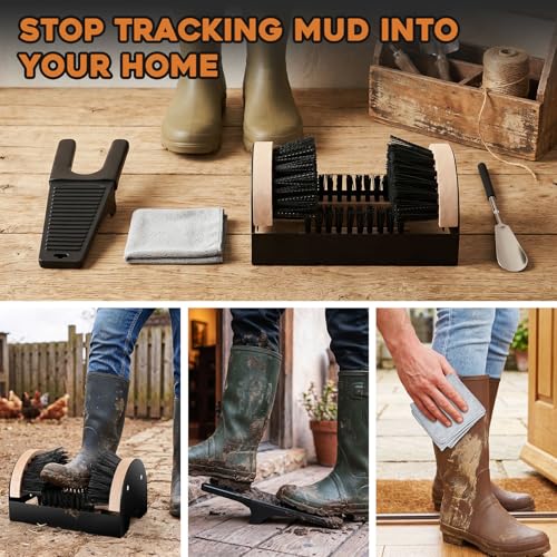 4Pcs Outdoor Heavy Duty Boot Brush Scrubber Boot Jack Shoe Cleaner Scraper Brush with Shoe Horn Cleaning Cloth(Style A)