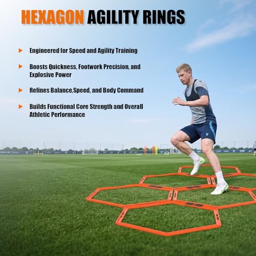 6 PCS Hex Agility Rings, Speed Rings for Agility Footwork Training | Premium Hexagon Rings, with Carry Bag, Portable Agility Hurdles Ladder