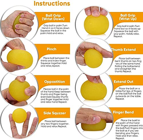 Stress Balls for Adults, Physical Therapy Hand Exercise Balls Kits, Squeeze Balls Sets for Hand Finger Wrist Muscles Arthritis Training, Hand Grip Strengthening Train Ball