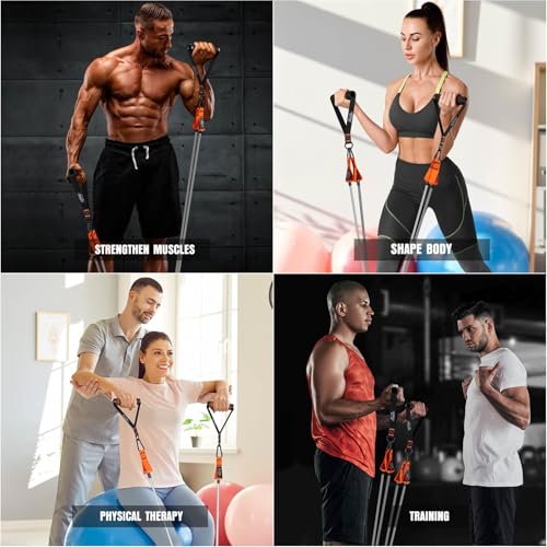 Resistance Bands with Handles, 175lb Exercise Bands for Working Out, Fitness Bands, Workout Bands with Door Anchor and Ankle Straps, Physical Therapy, Yoga, Strength Training Home Gym Equipment - style: 175LBS