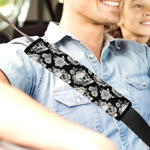 1 Pair Dark Floral Skeleton Gothic Skull Seat Belt Shoulder Pad Soft Padded Seat Belt Cushion for Adult Use, Stroller Pushchair High Chair, Pressure Relief - color: Pattern 747