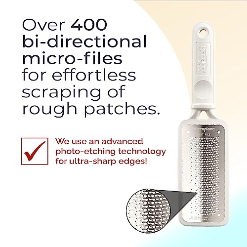 Microplane Colossal Foot File Scraper - The Original Stainless Steel Foot Rasp, Dead Skin/Callus Remover for Feet, Gentle Foot Scrubber, Pedicure Tools for Salon-Quality Foot Care, White - style: White