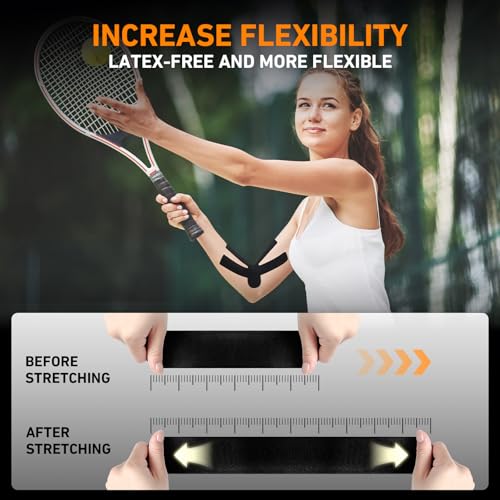 KTQUICK Precut Kinesiology Tape for Elbow Valgus –12PCS Pain Relief Athletic Tape, Waterproof & Hypoallergenic Latex-Free, Elastic Breathable Long-Lasting Elbow Support Tape for All(Black)