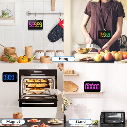 Samshow Rechargeable Digital Kitchen Timer, 2 Packs, Color Change | 10 Dynamic RGB Color, Countdown/Up, 3 Brightness 4 Volume Adjustable, Magnetic, 5" LED Display, For Classroom/Home/Classroom - color: Rgb