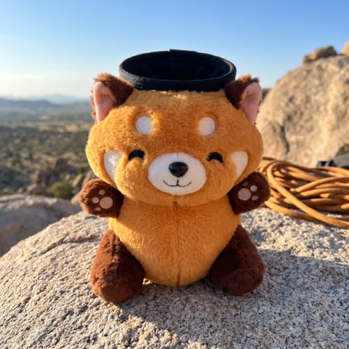Fluffy Red Panda Plush Chalk Bag, Drawstring Magnesia Storage Pouch with Adjustable Waist Strap, Cute Animal Shape Gym Chalk Holder for Rock Climbing, Bouldering, Weight Lifting, Daily Gym Training