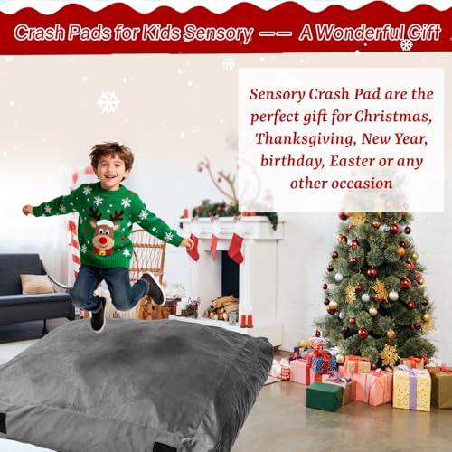 WOUDY Crash Mats for Kids Sensory, Sensory Pads for Autistic Children,Soft Foam Landing Zone, Soft, High-Density Foam Landing Zone Provides Safe Sensory, with Washable Cover - size: 3FT grey