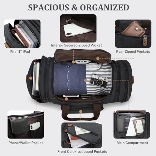 Gonex Canvas Duffle Bag for Travel 60L Expandable Duffel Weekend Overnight Bag men (Dark Gray) - color: Dark Grey, size: X-Large-60L (Without Shoe Compartment)