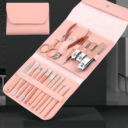 16pcs Nail Clippers Kit, Ultra Sharp Sturdy Fingernail Cutters, Professional Nail Clippers Pedicure Care Tools, Toenail Clipper Cutters for Men and Women Nail Trimmer,Luxury Gold Color,Pink - color: Pink