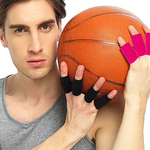 ELANE 40PCS Finger Sleeve Protective Sleeve, Thumb Sleeve Support Finger Sleeve Elastic Thumb Sleeve, Protect Joints, Suitable for Sports, Basketball, Tennis, Fitness, Bowling, Black and Rose - color: black+rosered