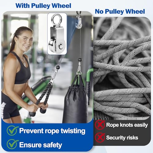 Cable Pulley Wheel Stainless Steel, 8 Pack M34 Single Pulley Snatch Block, Heavy Duty Lifting Crane Swivel Hook, Bearing Inside Rope Pulleys for Lifting System Gym Equipment Clothesline, 551 lbs Load - size: M34 - 8 Pack