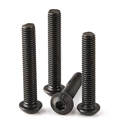 M3-0.5 x 40mm Button Head Socket Cap Bolts Screws, 10.9 Grade Alloy Steel, Black Oxide Finish, Machine Thread, Allen Socket Drive, Quantity 50