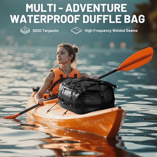 MIER Large Waterproof Duffel Bag - 60L/80L Dry Bag Backpack | Detachable Backpack Straps; Multi-Pockets; Roll-Top with Hook-and-Loop Closure; Motorcycle, Kayaking, Gym, Beach, Boating - color: Black, size: 60L