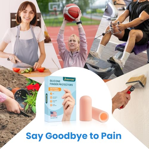 JUMPOW Gel Finger Cots Protectors, Silicone Finger Covers Caps Sleeves Flexible Shields for Fingertip Thumb Protection, Arthritis, Rubbing, Cracking, Hangnail & Pain Relief (Complexion, L, 16PCS) - style: Large (Long)