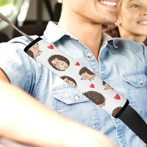 1 Pair Universal Soft and Comfortable Seat Belt Shoulder Pad for Kids, Stroller Pushchair High Chair, Cute Hedgehog Pink Hearts Shoulder Protector, Anti-Slip Pad - color: Pattern 648