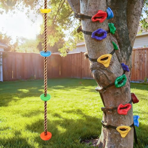 12 Ninja Tree Climbing Holds and 6.56FT Climbing Rope for Kids, Tree Climber Climbing Kit for Outdoor Ninja Warrior Obstacle Course Training - style: Ninja Rope+Tree Holds