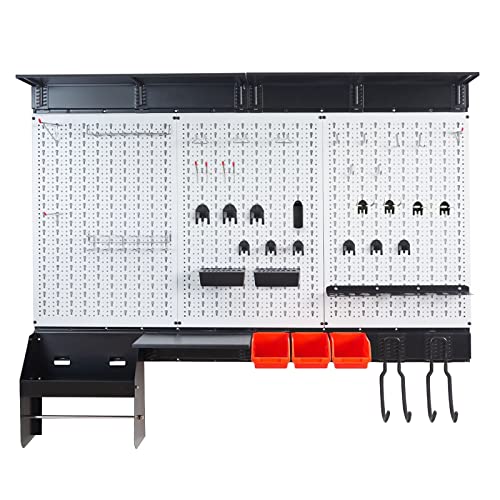 Ultrawall Peboard Storage Organizer, 48x36 inch Pegboard Wall Organizer, Metal Garage Peg Board with Toolboard, Utility Hooks, Overhead Shelf, 105pcs