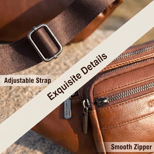 Genuine Leather Waist Pack for Men, Large Belt Bag with Adjustable Strap up to 47.2 Inches (New Brown) - color: New Brown
