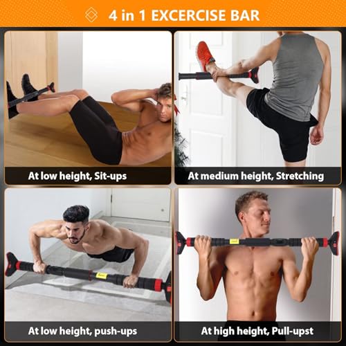 Pull Up Bar, Adjustable Strength Training Bars Without Screw, Adjustable Width Chin Up Bar for Doorway, Max Load 440 Lbs - color: Red 1