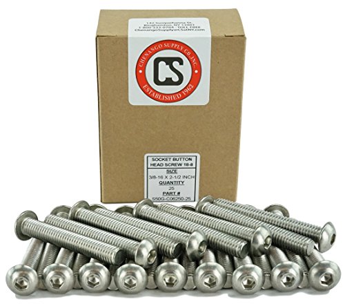 Chenango Supply 3/8-16 x 2-1/2" Stainless Socket Button Head Cap Screws | 18-8, Coarse Thread, Full Thread, Hex Drive, Corrosion-Resistant - size: 3/8-16 X 2-1/2