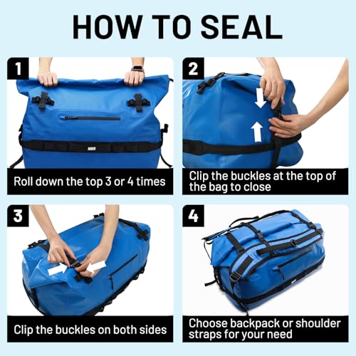 MIER Large Waterproof Duffel Bag - 60L/80L Dry Bag Backpack | Detachable Backpack Straps; Multi-Pockets; Roll-Top with Hook-and-Loop Closure; Motorcycle, Kayaking, Gym, Beach, Boating - color: Dark Blue, size: 60L
