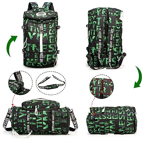 Gym Duffle Bag Backpack with Shoe Compartment,4 ways Travel Backpack for Women and Men,Multi-Functional Weekender bag with Waterproof Layer&Laptop Compartment for Fitness, Travel,Camping - color: Green