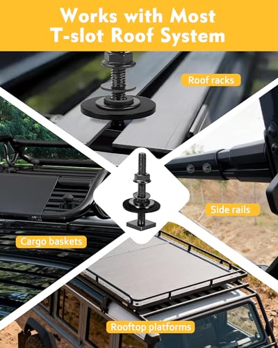 T Slot Bolts for Roof Rack Cross Bars, Platform, Cargo Basket, Stainless Square T Track Bolt Adapter to Secure Bike/Ski/Kayak Rack, Solar Panel, Awning, 4mm Thick - color: M6x65mm, 8pk