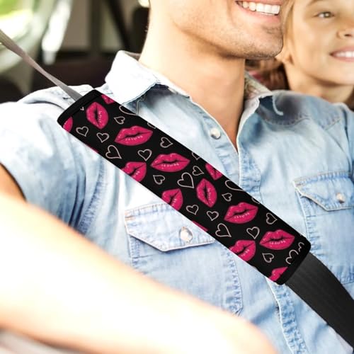 2 Piece Soft Padded Car Seat Belt Pad for Elderly Support, Stroller Pushchair High Chair, Pink Lips Kisses Shoulder Harness Cover, Shock Absorption - color: Pattern 632